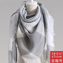 Seoul Show首爾秀 三角形經典格紋仿羊絨男女圍巾披肩  淺灰