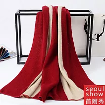 Seoul Show首爾秀 三條兩色男女針織仿羊絨拼色圍巾披肩  棗紅卡其
