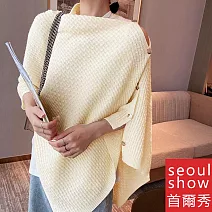 seoul show首爾秀 金釦針織保暖圍巾百變多用斗篷披肩  米白