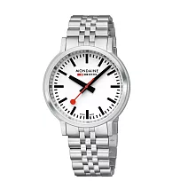 Mondaine 瑞士國鐵stop2go 男士腕錶 - 白x黑 不鏽鋼鏈帶 / 4101BSJ-2SE / 41mm