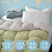 義大利La Belle《韓式抑菌暖膚絨石墨烯發熱可水洗冬被》-雙人 綠x灰