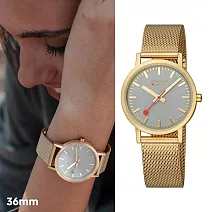 MONDAINE 瑞士國鐵 CLASSIC 36mm IP GOLD珊瑚灰 / 米蘭帶 660480BM