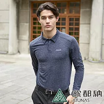 【ATUNAS 歐都納】男款長袖羊毛POLO衫A1PS2417M- M 藍黑
