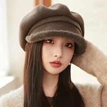 seoul show首爾秀  高級質感挺版毛呢雙層八角帽防寒保暖貝雷帽漁夫帽 毛絨八角帽 咖啡
