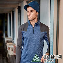 【ATUNAS 歐都納】男款SOLAR-FLEECE刷毛長袖薄立領拉鍊衫/大尺碼A1PS2215M- L 麻花藍