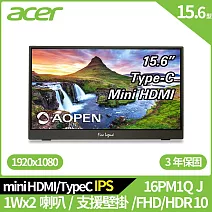 AOPEN 16PM1Q J 15.6型可攜式螢幕(IPS,mini HDMI,Type-C,1Wx2)