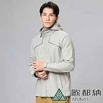 【ATUNAS 歐都納】男款SOFTSHELL潑水輕暖連帽外套A1GA2325M*- M 灰米