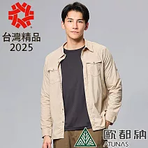【ATUNAS 歐都納】男款涼感格子長短袖襯衫/大尺碼A1SH2402M- S 卡其
