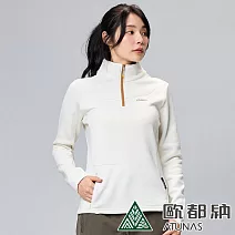 【ATUNAS 歐都納】女款POLARTEC POWER STRETCH長袖保暖立領衫/拉鍊刷毛衫/彈性刷毛衣A1PS2318W- L 象牙白