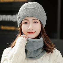 seoul show首爾秀 男女雙層加絨針織毛線帽保暖圍脖兩件一組  淺灰