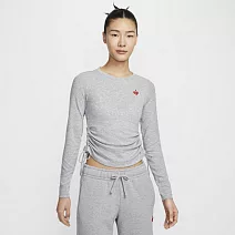 NIKE AS W NSW RIB LS MD CRP TOP GCE 女長袖上衣-HV8728063 M 灰色