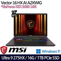 【MSI】微星 Vector 16 HX AI A2XWIG-014TW 16吋/Ultra 9 275HX/16G/1TB SSD/RTX5080/W11/AI電競筆電
