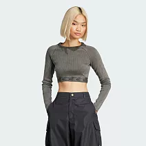 ADIDAS RIB LS TOP 短版 女長袖上衣-JD0014 L 灰色