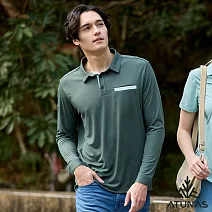 【ATUNAS 歐都納】男款POLARTEC POWER DRY吸濕排汗透氣快乾長袖POLO衫/大尺碼A1PSGZ01M- M 行李袋綠