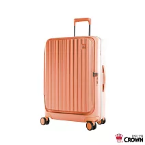 【CROWN 皇冠】BOXY 26吋 前開式防盜拉鍊/ 鋁框拉桿箱- 蜜桃粉橘色