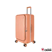 【CROWN 皇冠】BOXY 28吋 前開式防盜拉鍊/ 鋁框前開胖胖箱- 蜜桃粉橘色