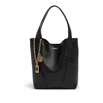 Chloe Spin粒面小號粒面皮革托特包- 黑色