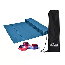 LOTUS 瑜珈3件組 台灣製止滑TPE摺疊瑜珈墊6mm+瑜珈繩+收納袋 海軍藍