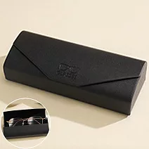 seoul show首爾秀 信封荔枝紋皮質全鐵硬殼防壓墨鏡老花近視太陽眼鏡盒  曜石黑