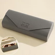 seoul show首爾秀 信封荔枝紋皮質全鐵硬殼防壓墨鏡老花近視太陽眼鏡盒  深空灰