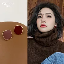 【Gulicc】耳環  法式酒紅耳釘
