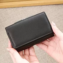 Sarai｜日系都會典雅 職人手作牛皮三折短夾/錢包 黑色