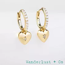 Wanderlust+Co 澳洲品牌 愛心吊飾小圓耳環｜14K金＋鋯石｜甜美2用設計 Heart Gold