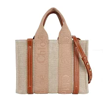 CHLOE Woody 帆布拼牛皮手提/斜背二用托特包(小)_展示品 (奶茶色)