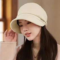 seoul show首爾秀   質感拼接金屬字母漁夫帽挺版小臉堆堆帽防寒保暖貝雷帽  米色