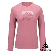 【ATUNAS 歐都納】女款羊毛長袖T恤/透氣排汗/環保印花圖T/大尺碼A1TS2544W- S 灰粉