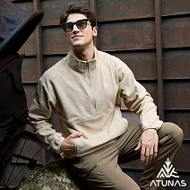 【ATUNAS 歐都納】男款SOLAR-FLEECE保暖刷毛長袖拉鍊衫/立領衫/POLO衫/大尺碼A1PS2558M- L 卡其