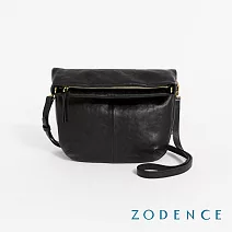 ZODENCE HECATE義大利植鞣革反摺斜背包  深邃黑