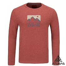 【ATUNAS 歐都納】男款羊毛長袖T恤/透氣排汗/環保印花圖T/大尺碼A1TS2543M- M 磚紅