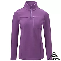 【ATUNAS 歐都納】女款POLARTEC THERMAL PRO透氣快乾保暖長袖拉鍊立領杉/POLO衫/大尺碼A1PS2523W- S 藕霧紫