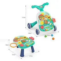 【Kikimmy】五合一聲光益智成長型玩具(搖搖馬/學步車/滑步車/滑板車/學習桌)- 綠