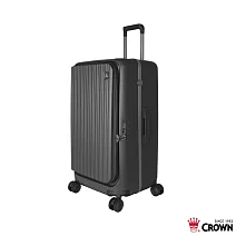 【CROWN 皇冠】BOXY 28吋 前開式防盜拉鍊/ 鋁框前開胖胖箱- 鐵灰色