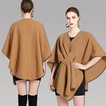 seoul show首爾秀 多變穿帶保暖圍巾針織外套斗篷披肩  卡其