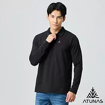 【ATUNAS 歐都納】男款循環長袖排汗POLO衫/大尺碼A8PS2566MC- 2XL 黑