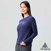 【ATUNAS 歐都納】女款經典保暖長袖圓領衫/長T/圖T/大尺碼A2TS2540W- S 靛藍