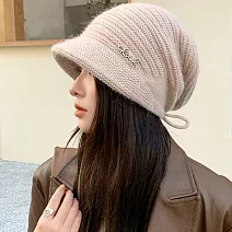 seoul show首爾秀   抽繩鑽標兔毛混紡雙層針織鴨舌帽防寒保暖堆堆帽  落櫻粉