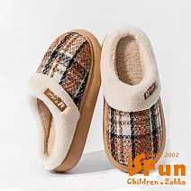 【iSFun】英倫格紋 厚底防滑男女室內刷毛拖鞋/款式可選 棕色3839號