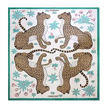 Hermes 愛馬仕 Les Leopards 四隻豹 140 混羊絨披肩(多色選)- 咖綠