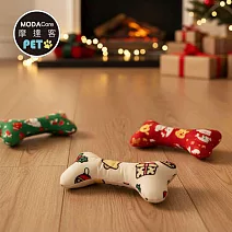 摩達客寵物-聖誕布製狗骨頭造型狗狗咬咬玩具兩入組_圖案顏色隨機出貨_發聲玩具耶誕禮物  紅綠