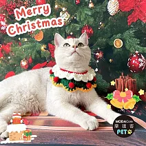 摩達客寵物-可愛萌寵聖誕裝扮_紅色球球雙層白綠黃編織領巾-兩種尺寸-耶誕派對裝扮_中小型貓狗適用 M