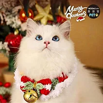 摩達客寵物-聖誕風白綠編織蝴蝶結大鈴鐺領巾圍巾圍脖圍兜兜-多尺寸-耶誕派對裝扮_中小型貓狗適用 S