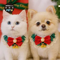 摩達客寵物-耶誕宮廷風蕾絲紅蝴蝶結鈴鐺領巾-多尺寸可選_耶誕派對裝扮_中小型貓狗適用 S