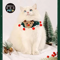 摩達客寵物-聖誕麋鹿風深綠編織領巾圍巾圍脖圍兜兜-多尺寸可選-耶誕派對裝扮_中小型貓狗適用 L