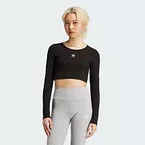 ADIDAS ESS CROP LS 短版 女 長袖上衣-IW5725 S 黑色