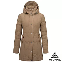 【ATUNAS 歐都納】女款保暖HEAT CORE蓄熱保暖中長版羽絨外套A1GA2532W- S 卡其