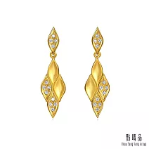 【點睛品】YuYu系列 菱形波光 垂吊鑽石黃金耳環 (一對)